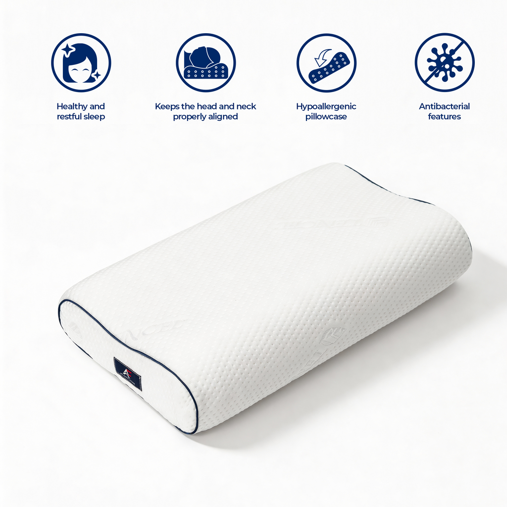 Memory Foam Cervical Pillow, Orthopedic Contour Pillow with Dual Height Options, Removable Tencel Cover, Ergonomic Neck Support for Back and Side Sleepers