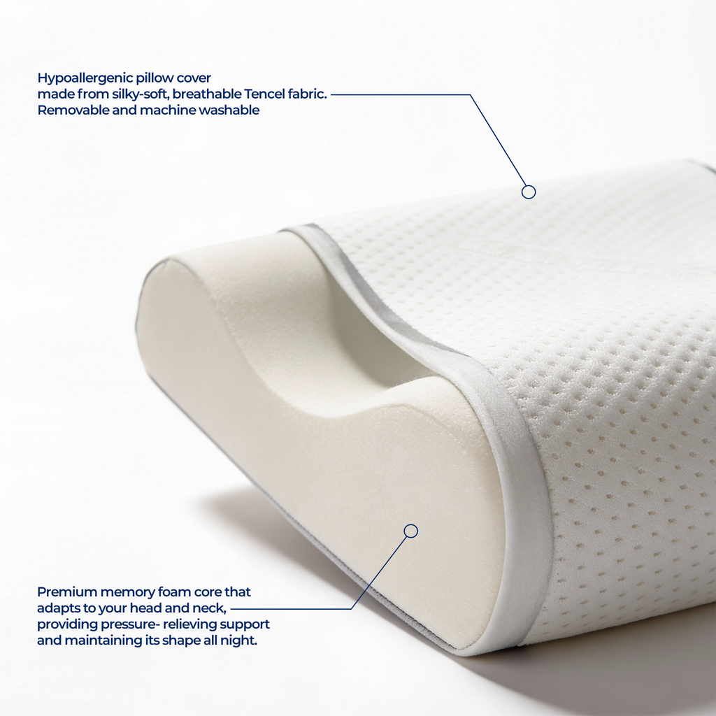 Memory Foam Cervical Pillow, Orthopedic Contour Pillow with Dual Height Options, Removable Tencel Cover, Ergonomic Neck Support for Back and Side Sleepers