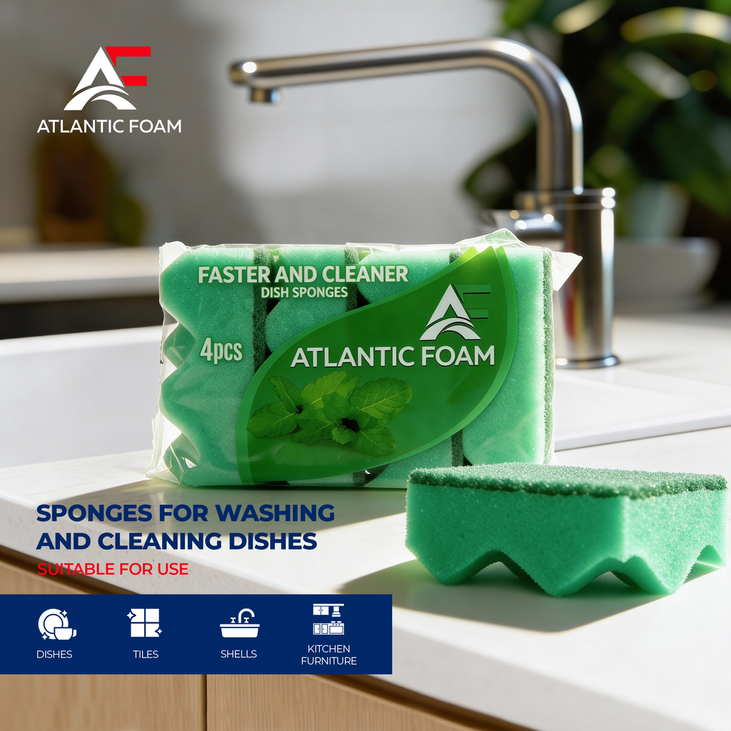 Faster and Cleaner Dish Sponges, 4 Pack, Non-Scratch Scrubbing for Dishes, Pots, Pans and Kitchen Surfaces