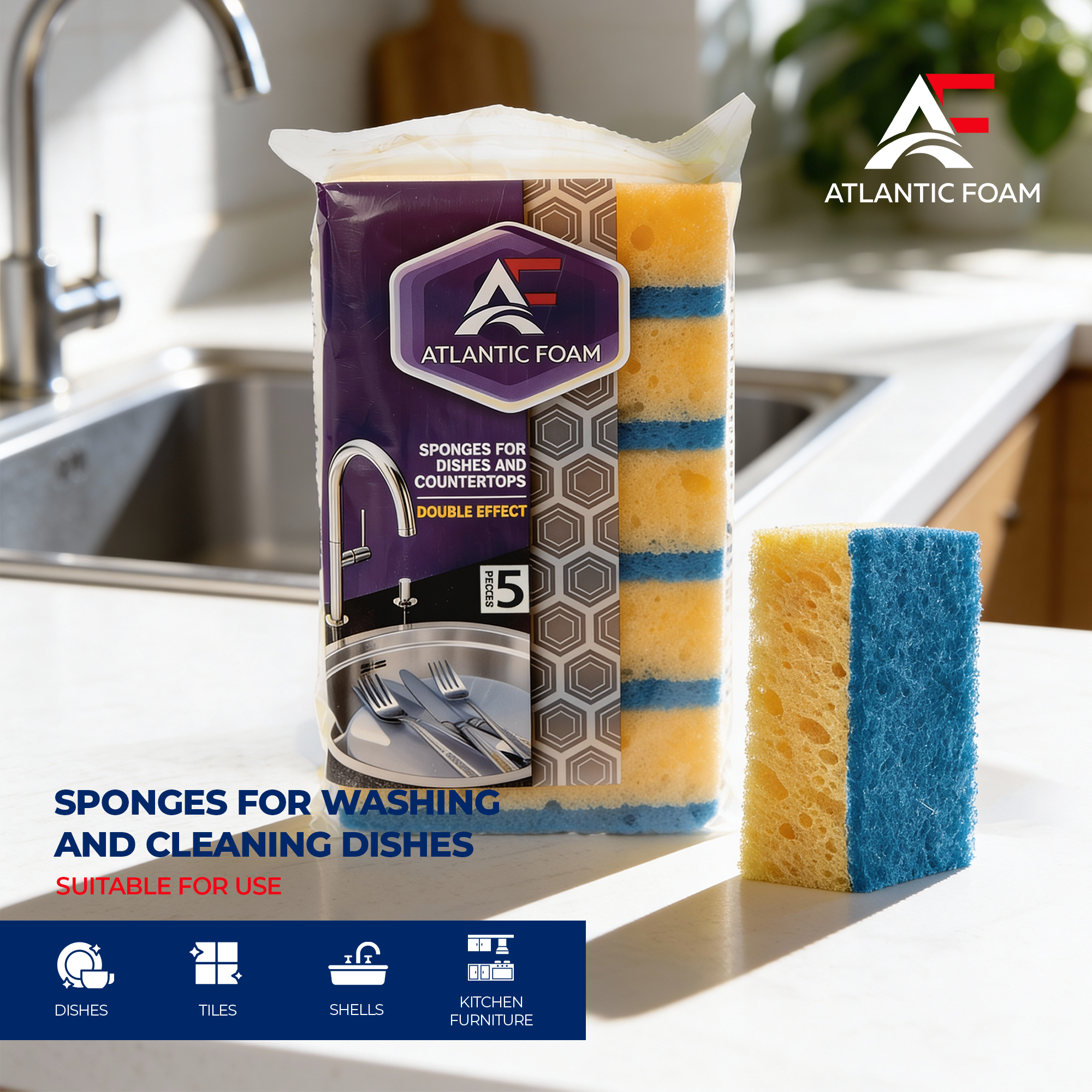 Atlantic Foam™ PowerScrub Heavy-Duty Sponge Set (5-Pack)